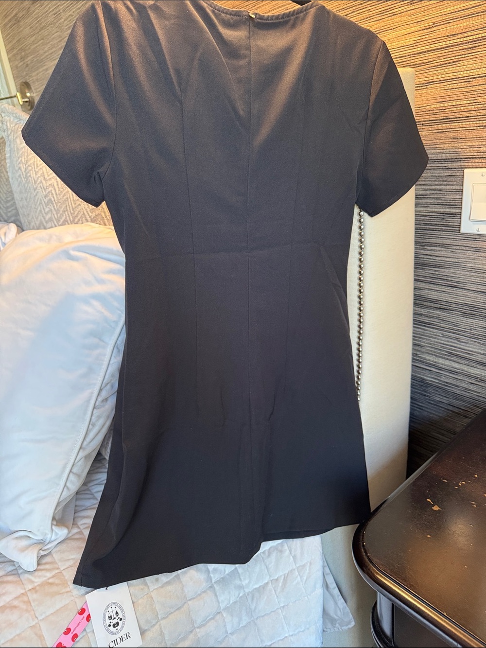 Cider Black Mini Dress with Cream Bow Accents - Picture 3 of 5